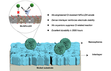 Synergistic molybdate anchoring and dense interlayer construction in NiFe-LDH for long-term chloride-resistant oxygen evolution 2026.101104
